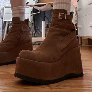 free people brown platform zip up buckle boots